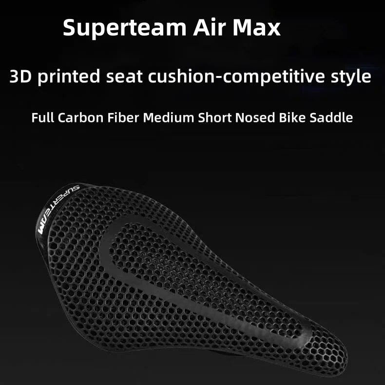Superteam Air Max Full Carbon Fiber 3D Printing Medium Short-Nosed Bike Saddle